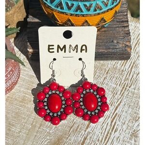 Emma Red and AB Stone Earrings Silver Tone Western Boho Jewelry